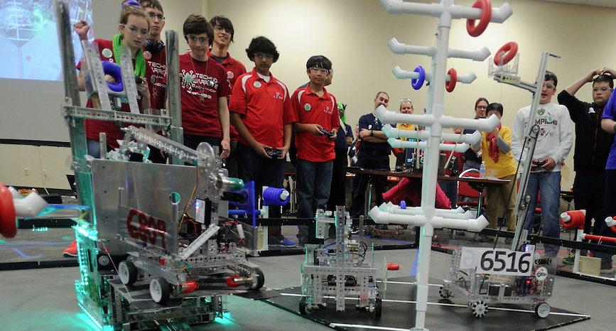 Students compete in a Robotics Competition.