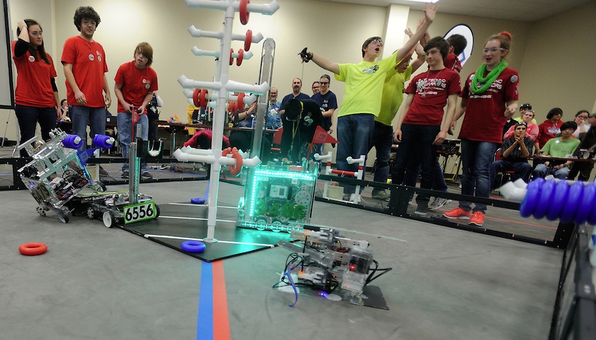 Students participate in a robotics competition.