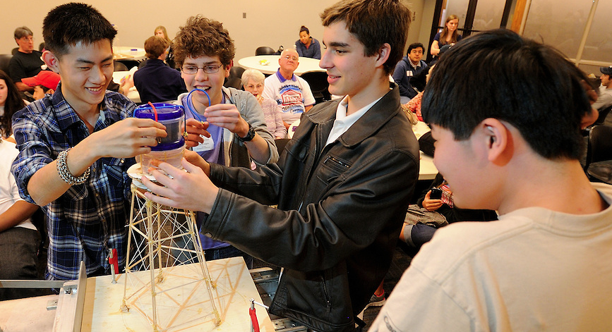 Students compete in a competition on Engineering Day.