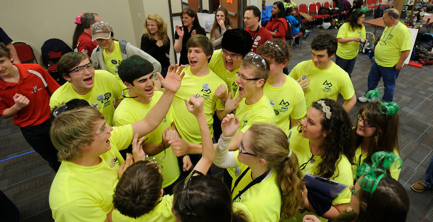 Students celebrate at the FIRST Tech Challenge.